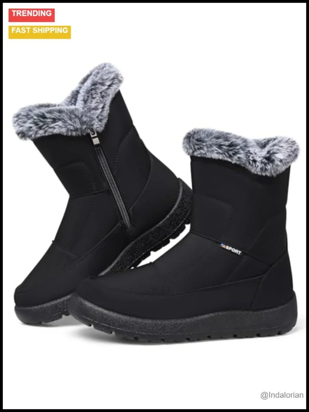 Waterproof Faux Fur Lined Ankle Snow Booties with Side Zipper Anti Slip